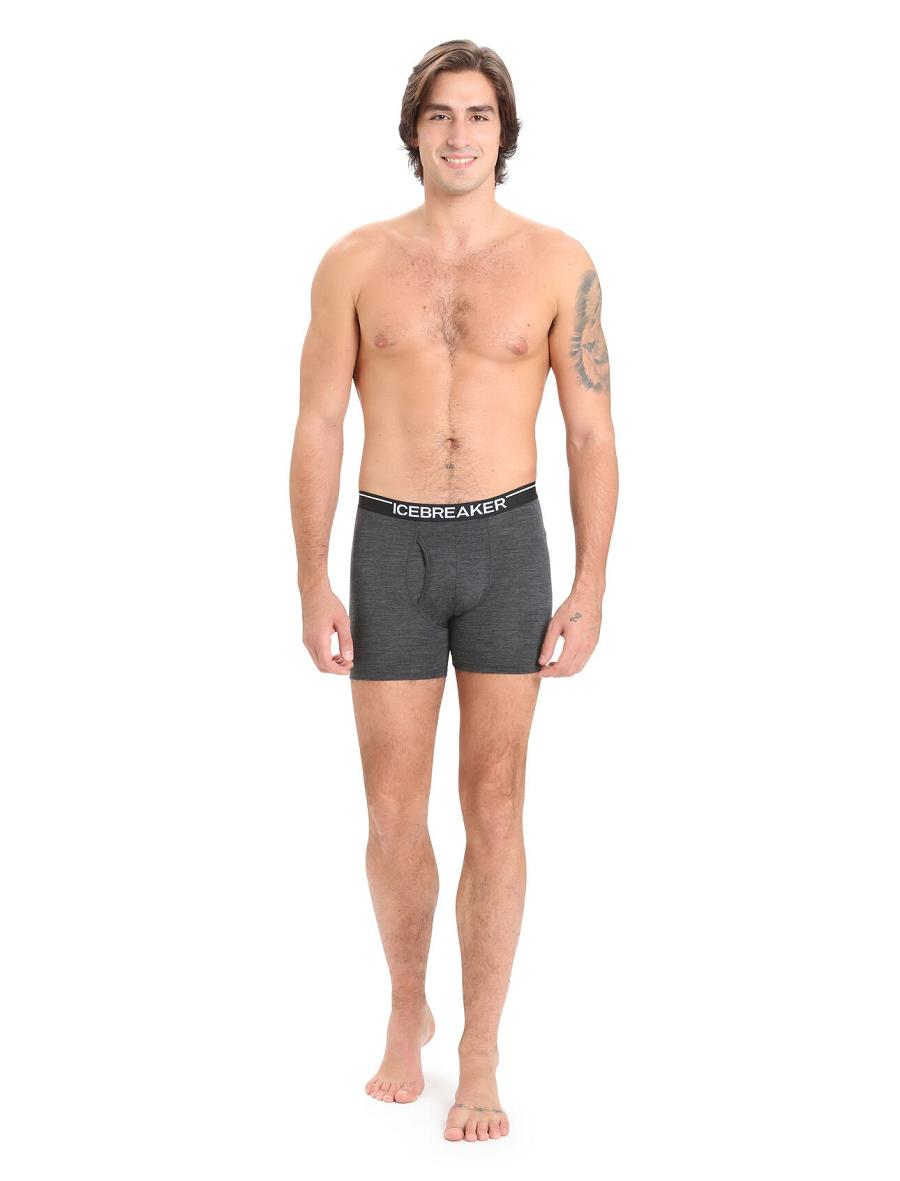 Jet Heather Icebreaker Merino Anatomica Boxers With Fly Men's Underwear | AU 1308ILHS